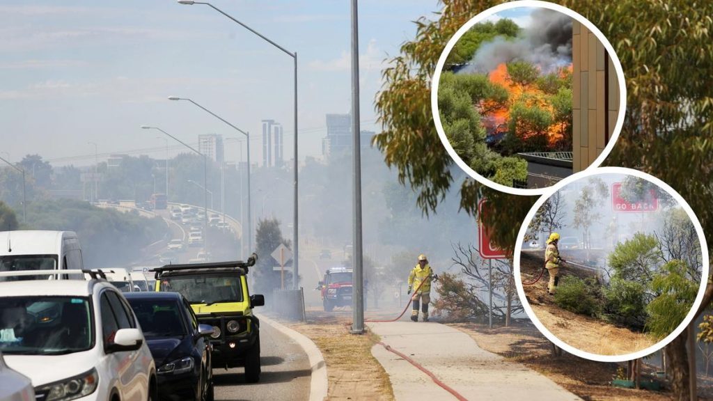 West Perth scrub fire: Emergency services extinguish blaze that threatened nearby buildings and motorists