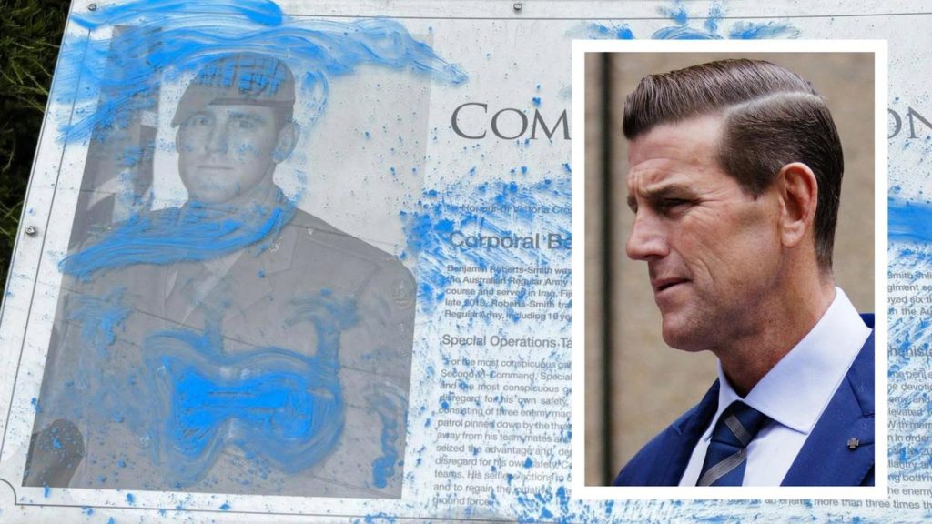 Ben Roberts-Smith plaque defaced with graffiti results in WA Police launching criminal damage investigation