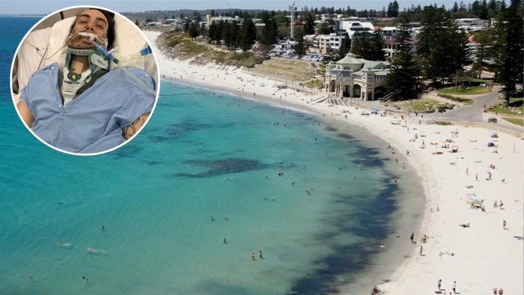 Greek tourist Ioannis Vidiniotis up and walking after breaking neck at Cottesloe Beach in Perth