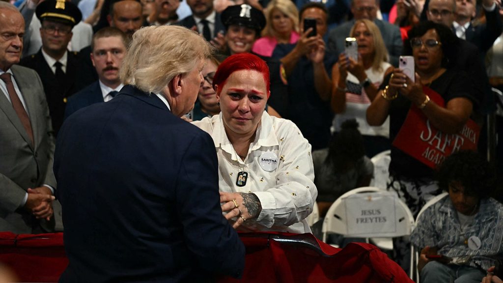 President Donald Trump exits speech stage to hug Jacob Freytes’ grieving parents