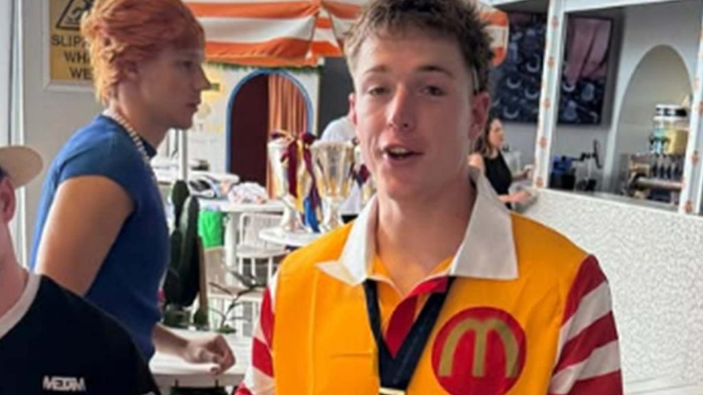 Brisbane Lions star Logan Morris dresses as Ronald McDonald for Mad Monday celebrations